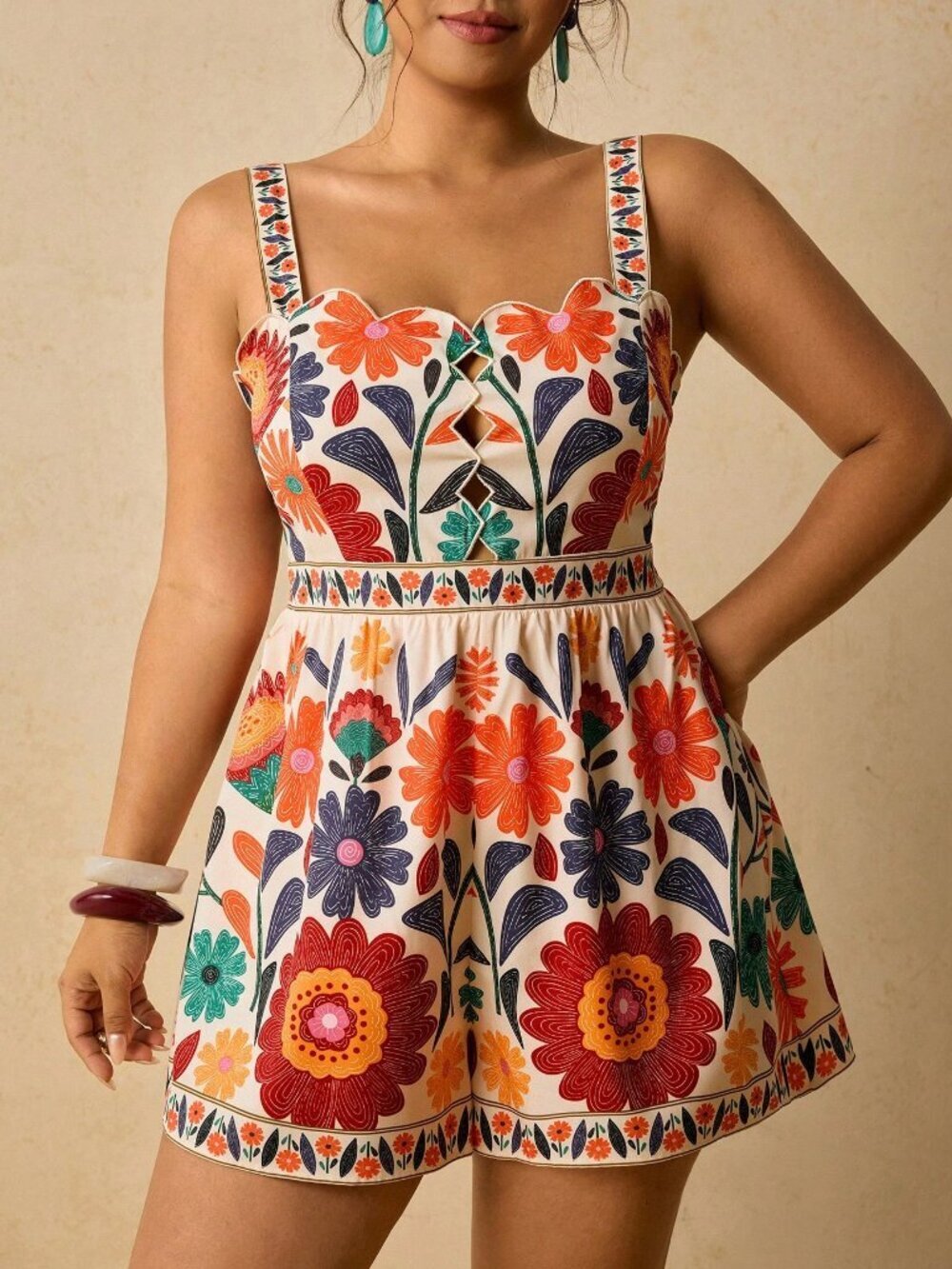 Multicolor Boho Women's Plus Size Floral Print Romper